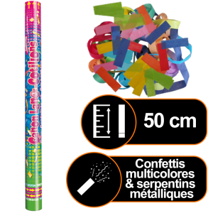 Canon à confettis Manuel 50 cm Rectangles et Serpentins Multicolores